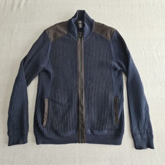Calvin Klein Other - Calvin Klein Sweater Men's XL Cotton Full Zip Jacket Shoulder Patch BLUE